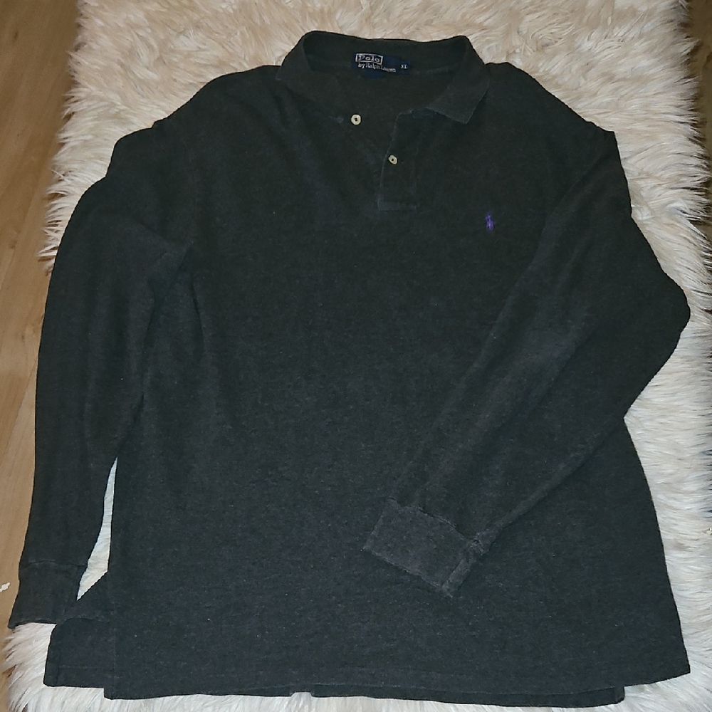 Y2K Polo by Ralph Lauren Long Sleeve Top – Dark Gray – Men’s XL